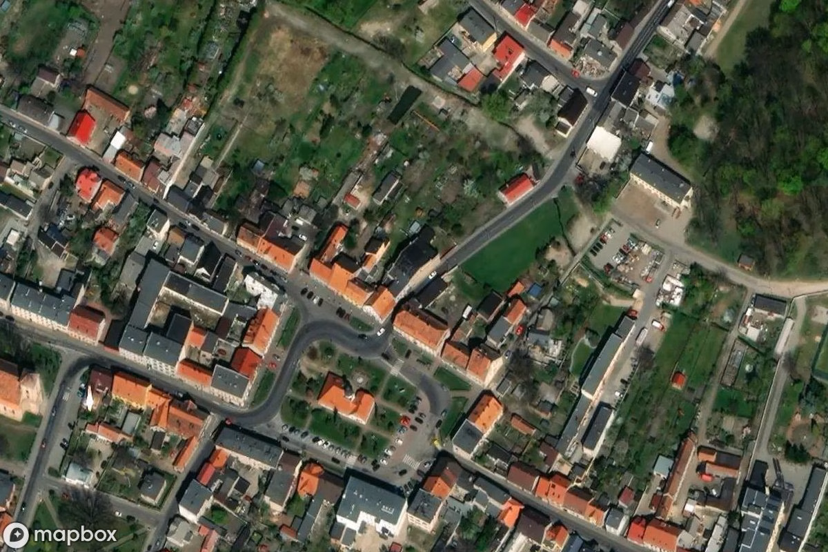 Aerial satellite view of Verlassenes Kino Zduny, an abandoned Theater in Zduny, Poland