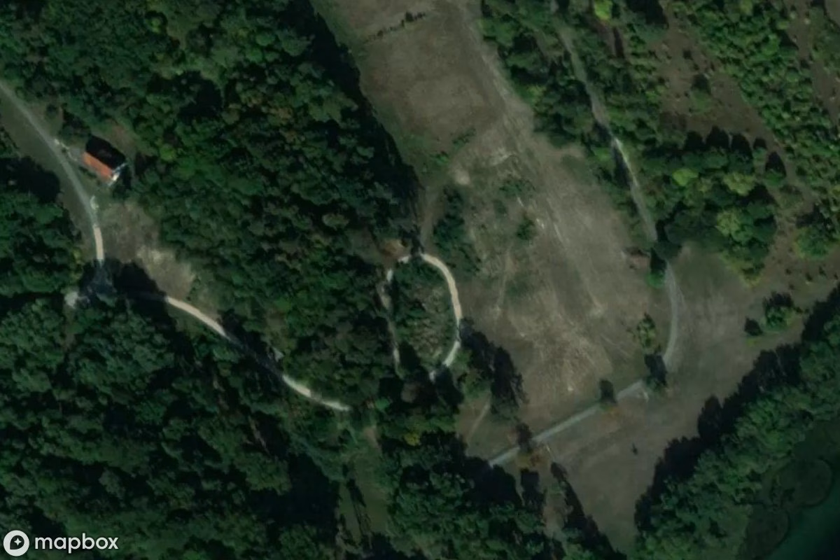 Aerial satellite view of Bunker, an abandoned Bunker in Penzlin, Germany