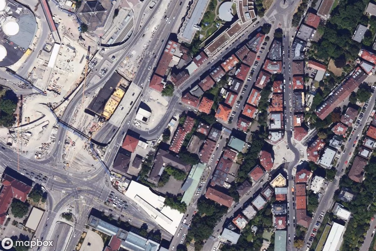 Satelitní letecký pohled na Wohnhaus, opuštěné Obytný dům v Stuttgart, Německo