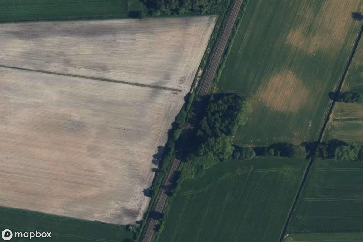Aerial satellite view of Bahngebäude bei Papenburg, an abandoned  in Steenfelde, Germany