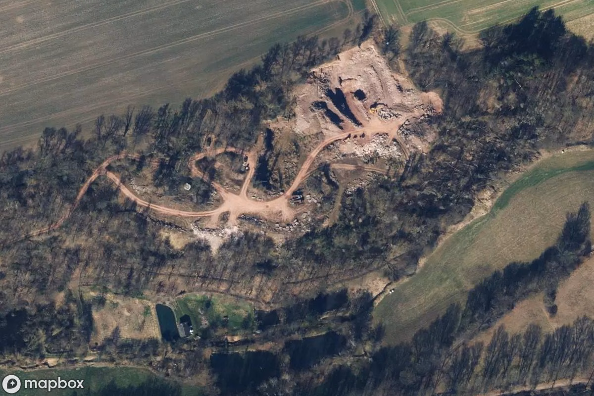 Aerial satellite view of Steinbruch, an abandoned Mine in Bevern, Germany