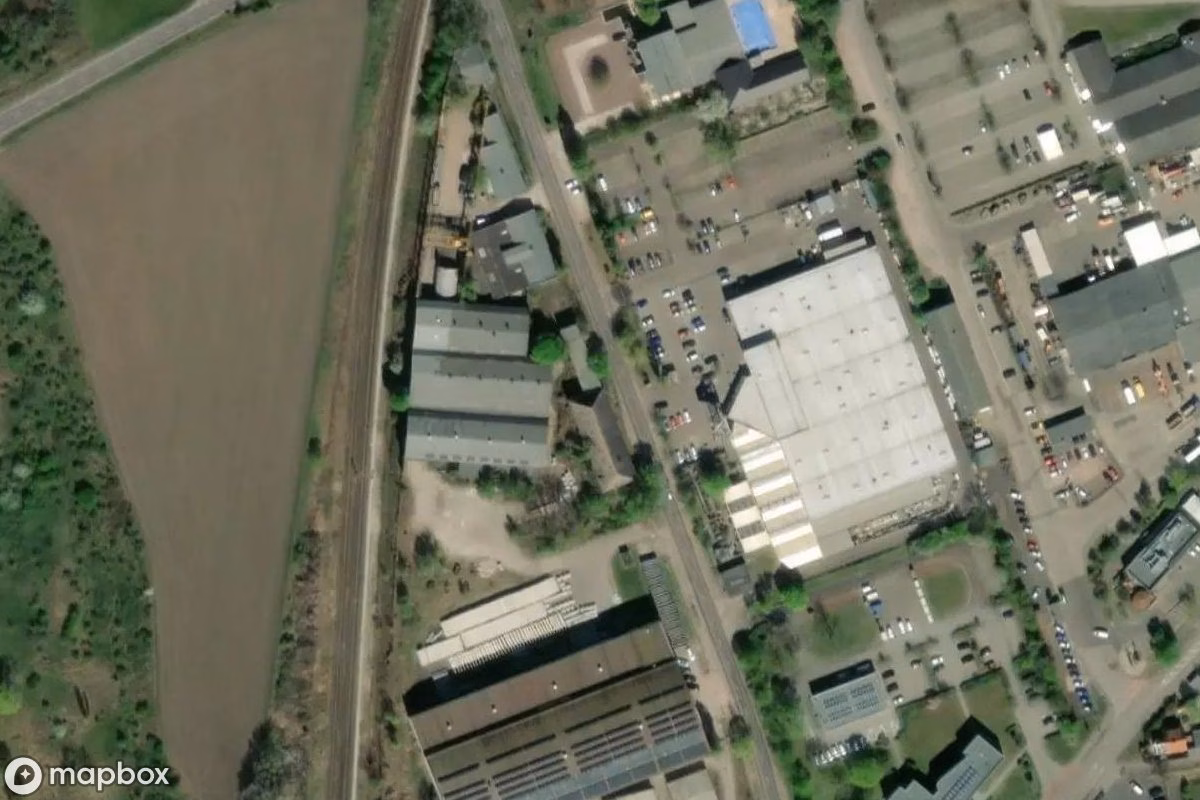 Satellittbilde fra luften av Halle, et forlatt Industri i Köthen (Anhalt), Tyskland