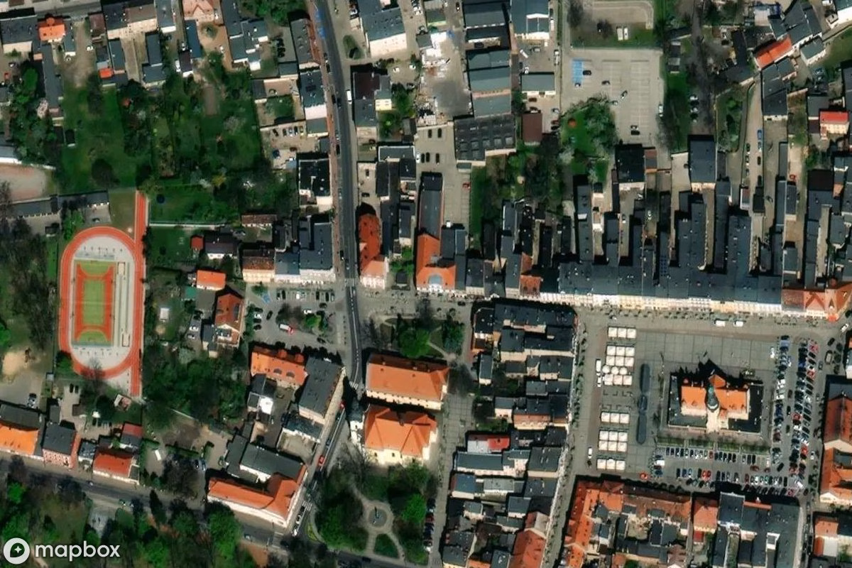 Aerial satellite view of Verlassenes Theater Krotoszyn, an abandoned Theater in Krotoszyn, Poland