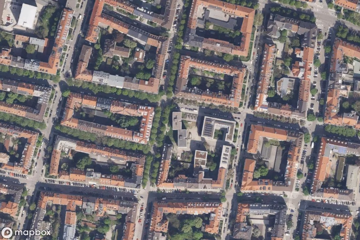 Satellitbillede set fra luften af Studentenwohnheim, et forladt Beboelseshus i Munich, Tyskland