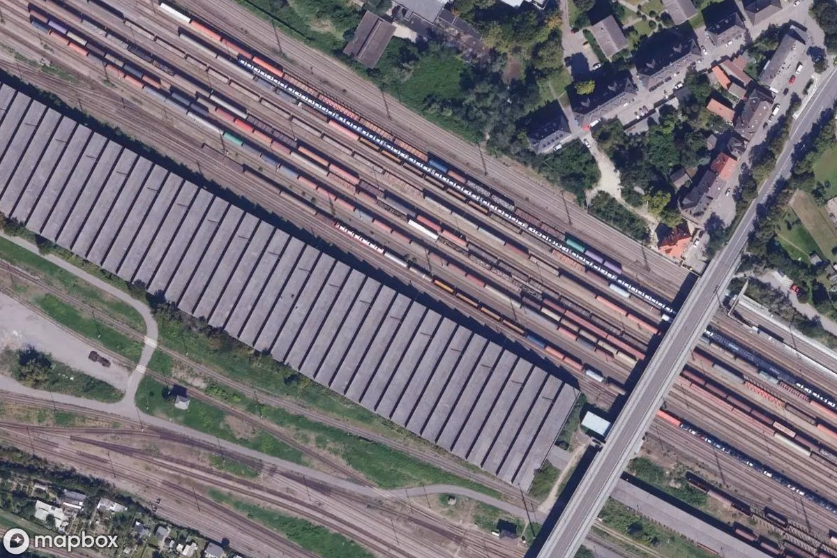 Satellittbilde fra luften av Rangierbahnhof, et forlatt Togstasjon i Mannheim, Tyskland