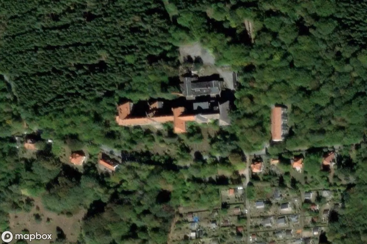 Satellitbild från luften av Sophienheilstätte, en övergiven Sjukhus i Bad Berka, Tyskland