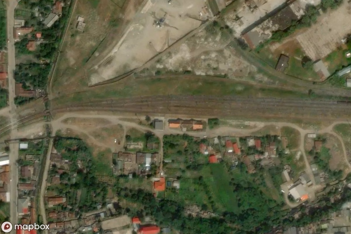 Aerial satellite view of Bahnhof, an abandoned Railway Station in Vulcan, Romania