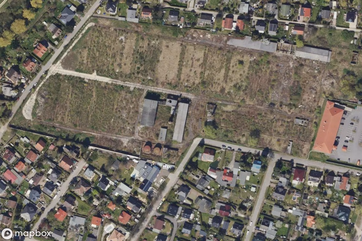 Aerial satellite view of Industriegelände, an abandoned Industrial Site in Berlin, Germany