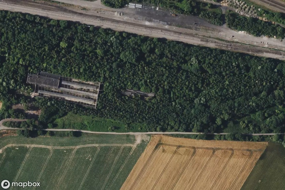 Satelitní letecký pohled na Fabrik, opuštěné Továrna v Grâce-Hollogne, Belgie