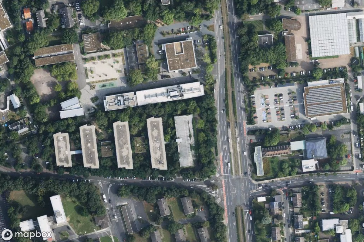 Aerial satellite view of Parkhaus, an abandoned  in Mainz, Germany