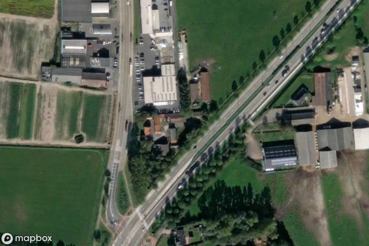Aerial satellite view of Bauernhof, an abandoned Farm in Maldegem, Belgium