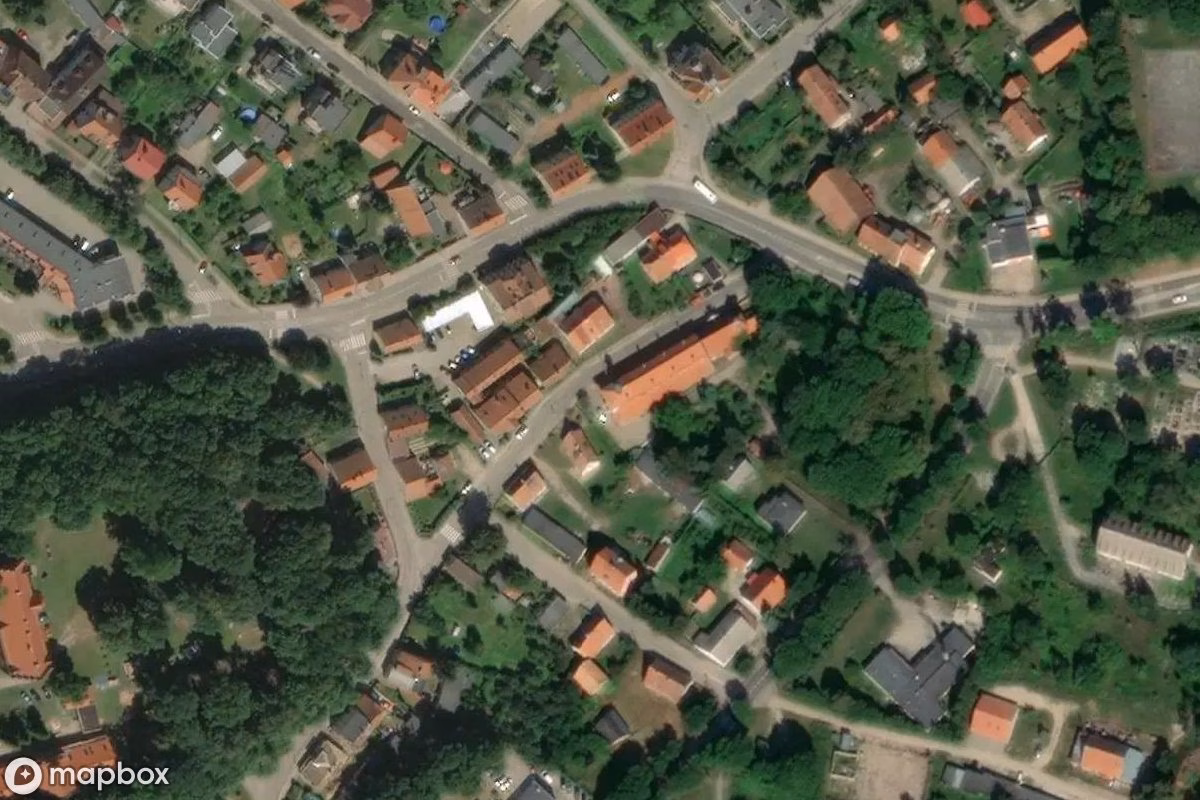 Aerial satellite view of Krankenhaus Frombork, an abandoned Hospital in Frombork, Poland