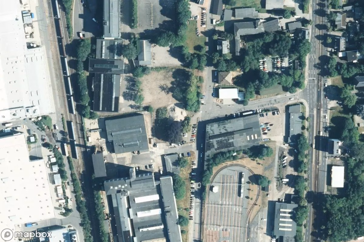 Satelitní letecký pohled na City Musik Park, opuštěné Diskotéka v Chemnitz, Německo