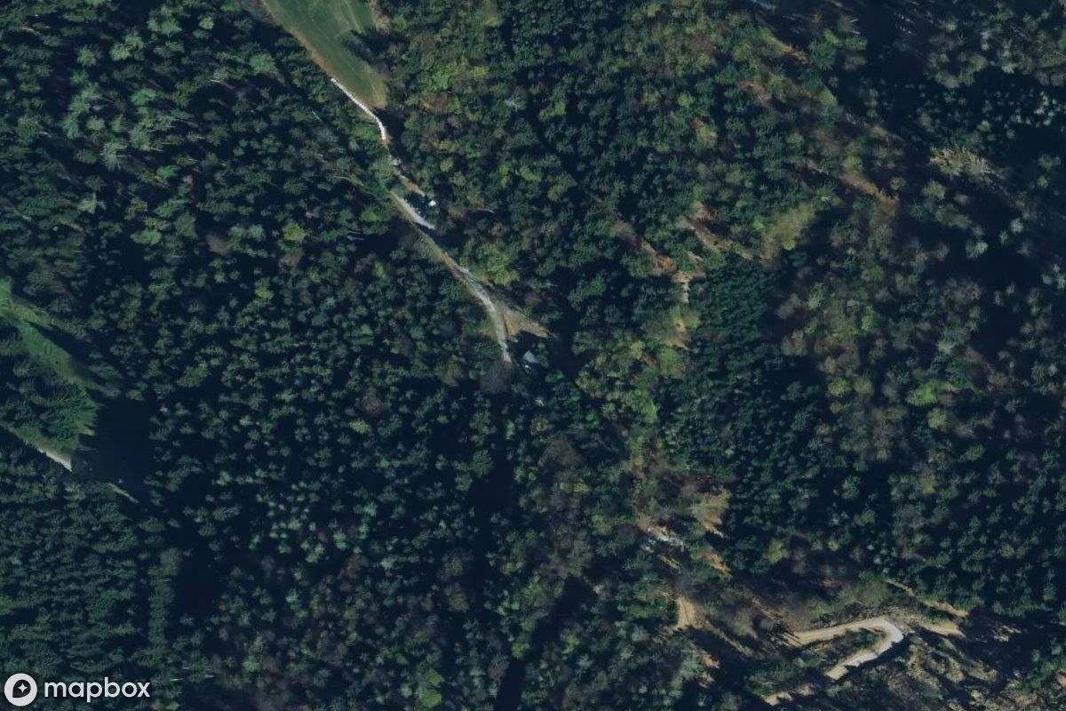 Aerial satellite view of Seilbahnstation, an abandoned  in Amstein, Austria