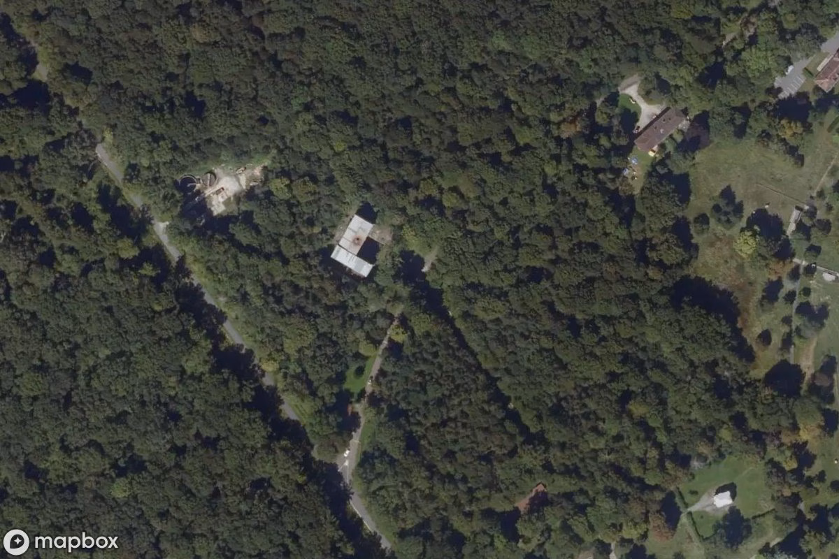 Aerial satellite view of Spitalgebäude, an abandoned Hospital in Neufmoutiers-en-Brie, France