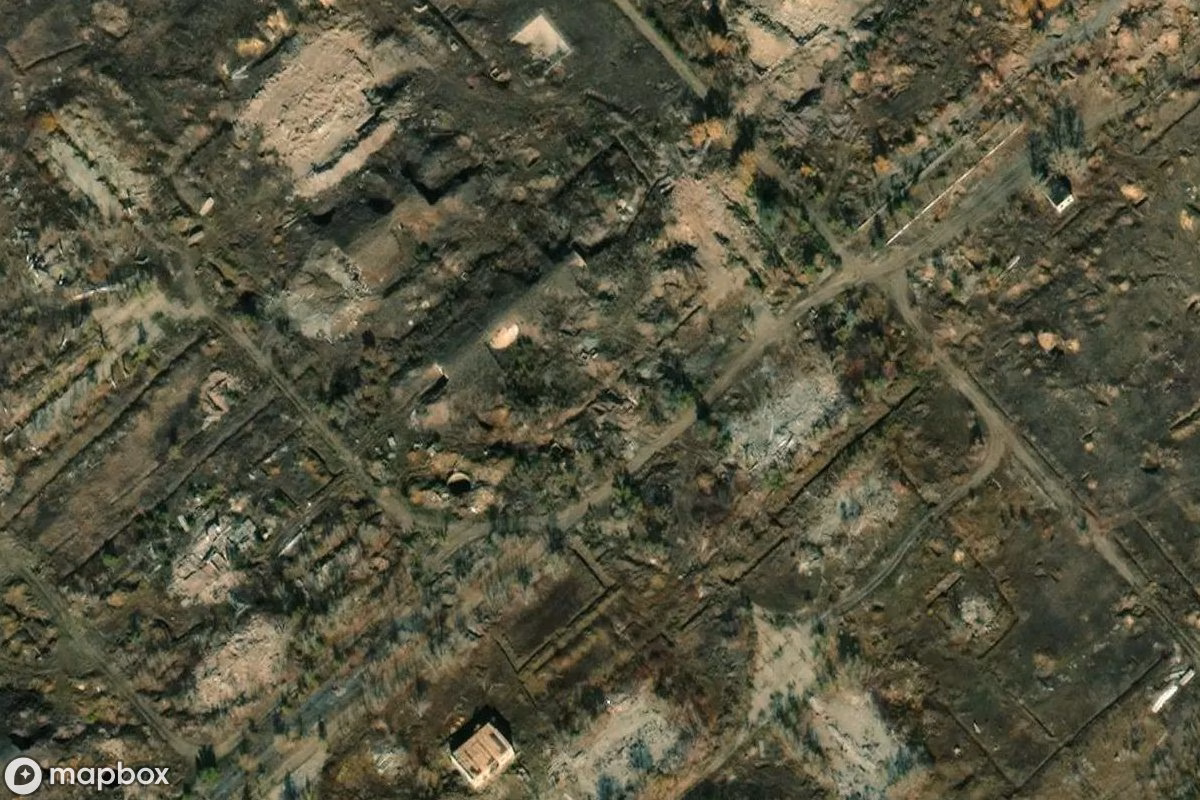 Aerial satellite view of Raketenstandort, an abandoned Military Site in Lokomotivny, Russia
