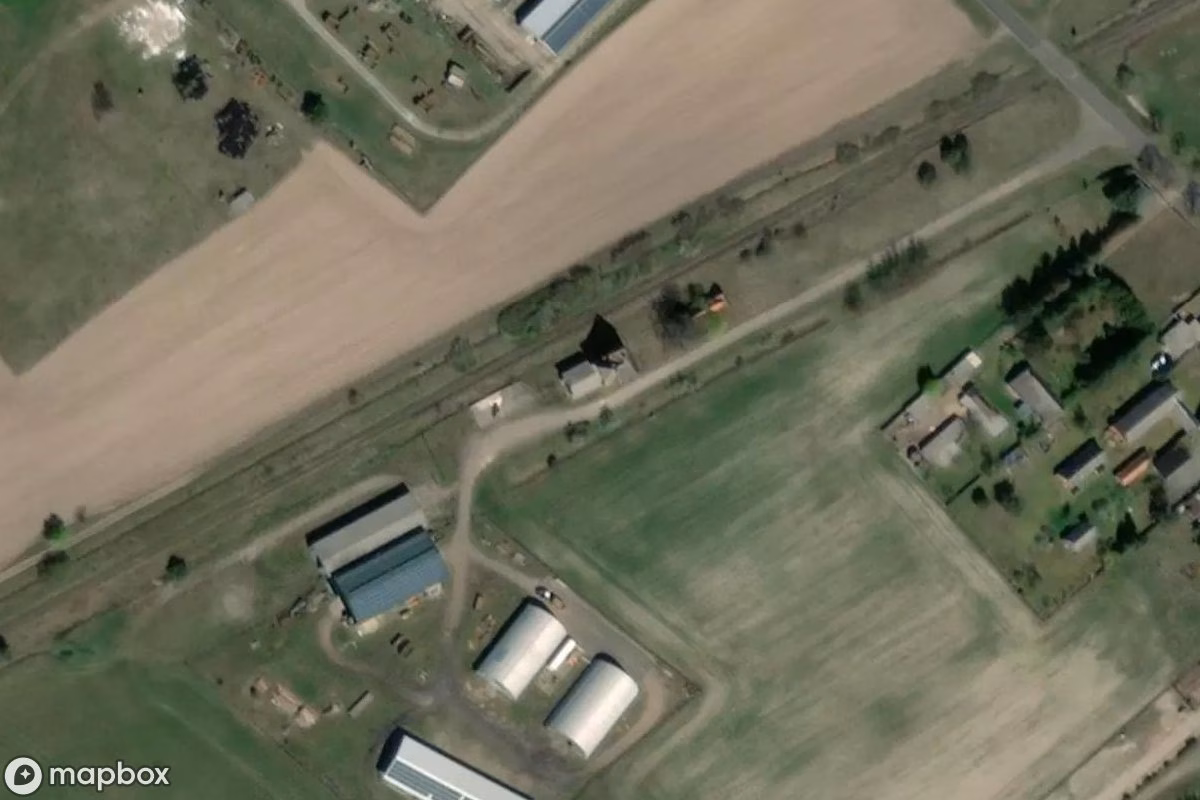 Aerial satellite view of Bahnhof, an abandoned Railway Station in Zehrental, Germany