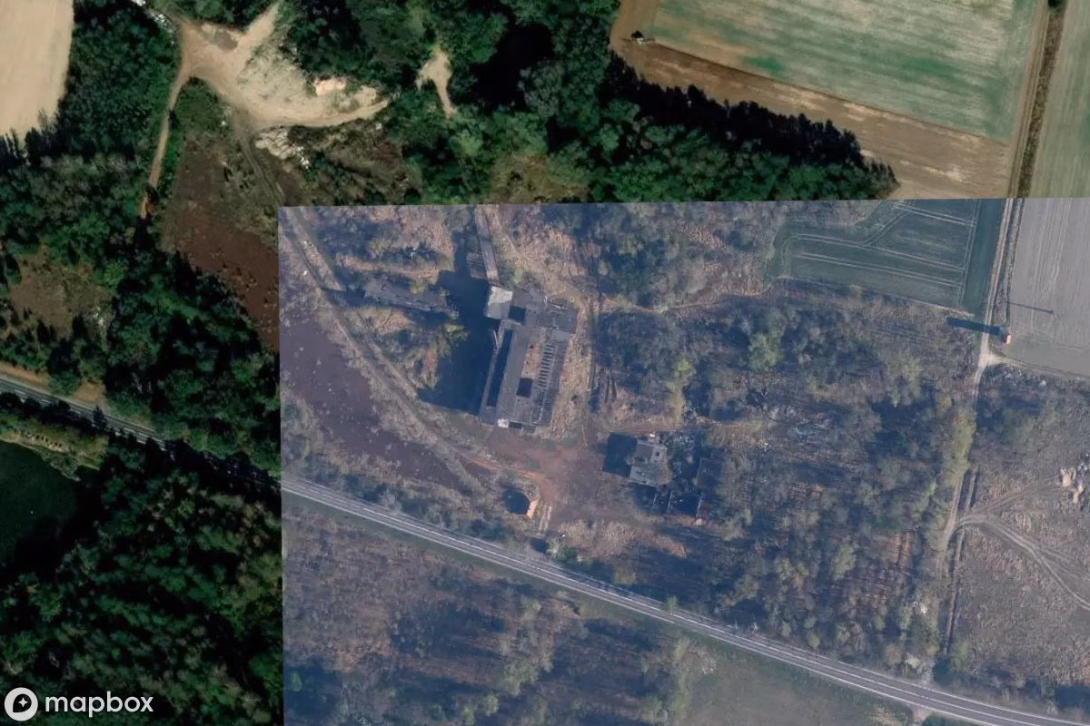 Vista aérea por satélite de Freilebende Reiher, un  abandonado en Ligota Dolna, Polonia