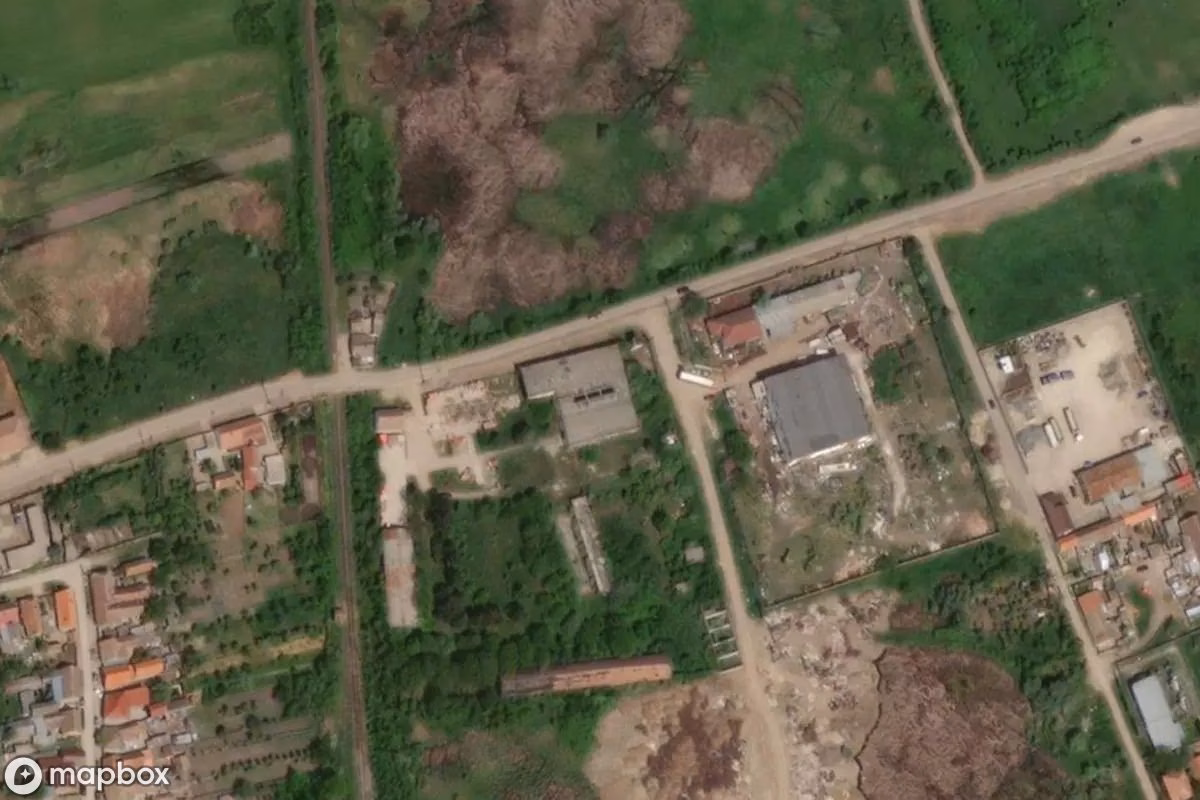 Aerial satellite view of Halle, an abandoned Industrial Site in Deta, Romania