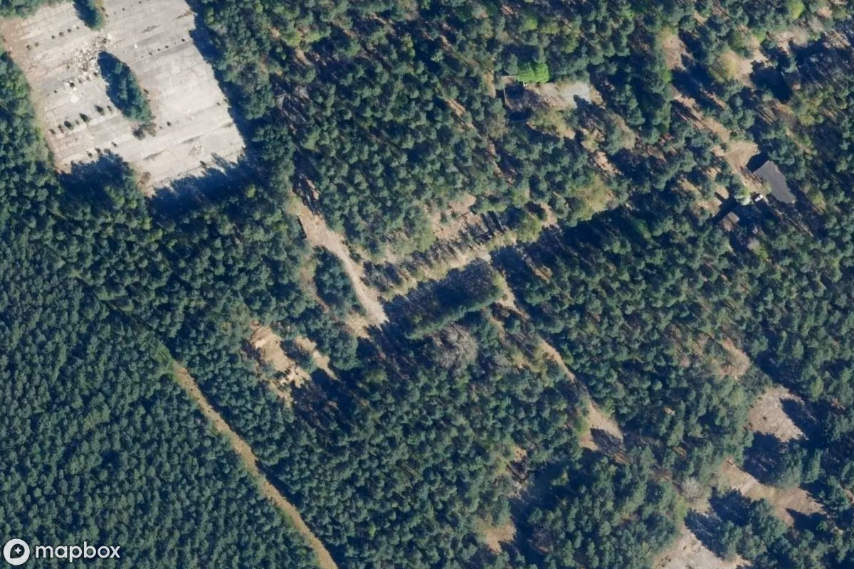 Satellietbeeld vanuit de lucht van Raketenabteilung, een verlaten  in Kremmen, Duitsland