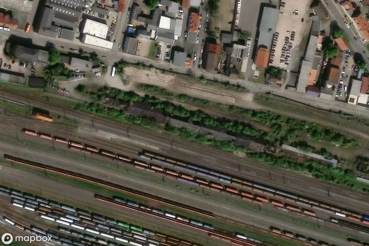 Satellittbilde fra luften av Güterbahnhof, et forlatt  i Nordhausen, Tyskland