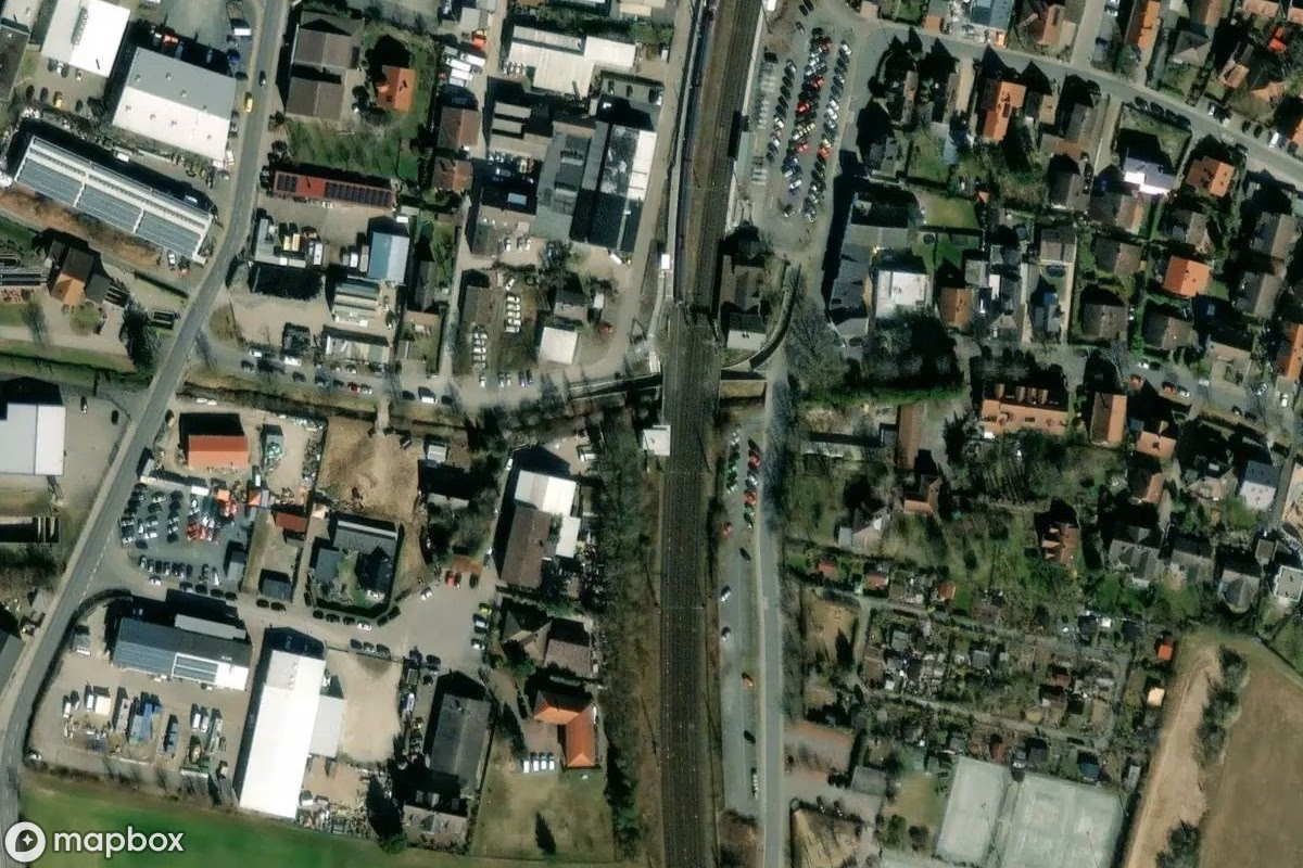 Satellittbilde fra luften av Schaltwerk, et forlatt Fabrikk i Bickenbach, Tyskland