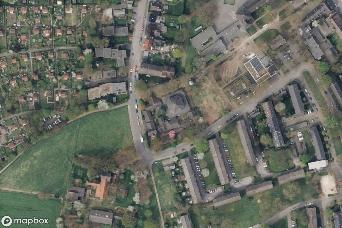 Aerial satellite view of Kirche und Jugendheim, an abandoned Church in Gelsenkirchen, Germany