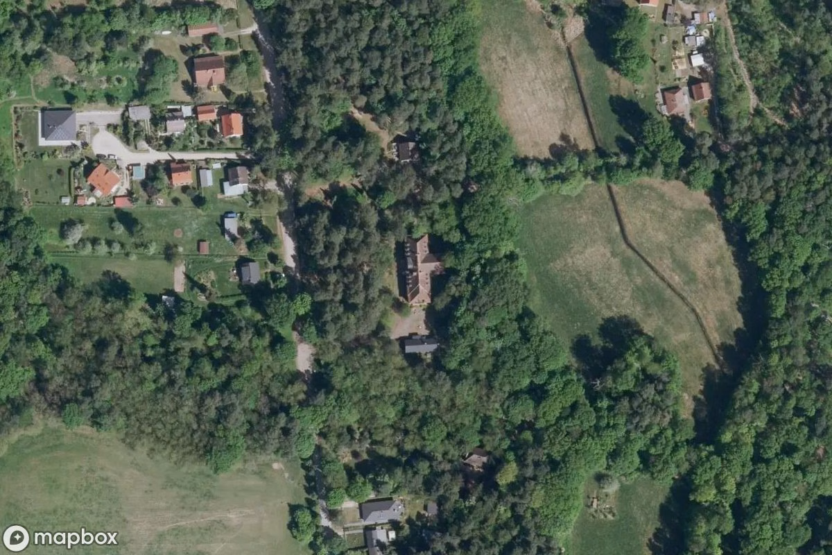 Aerial satellite view of Kinderheim, an abandoned Residence in Bad Saarow, Germany