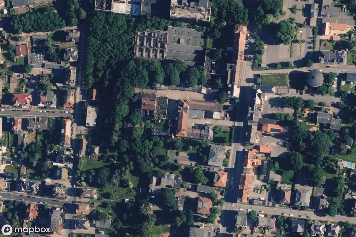 Satelitní letecký pohled na Societätsbrauerei, opuštěné Továrna v Zittau, Německo