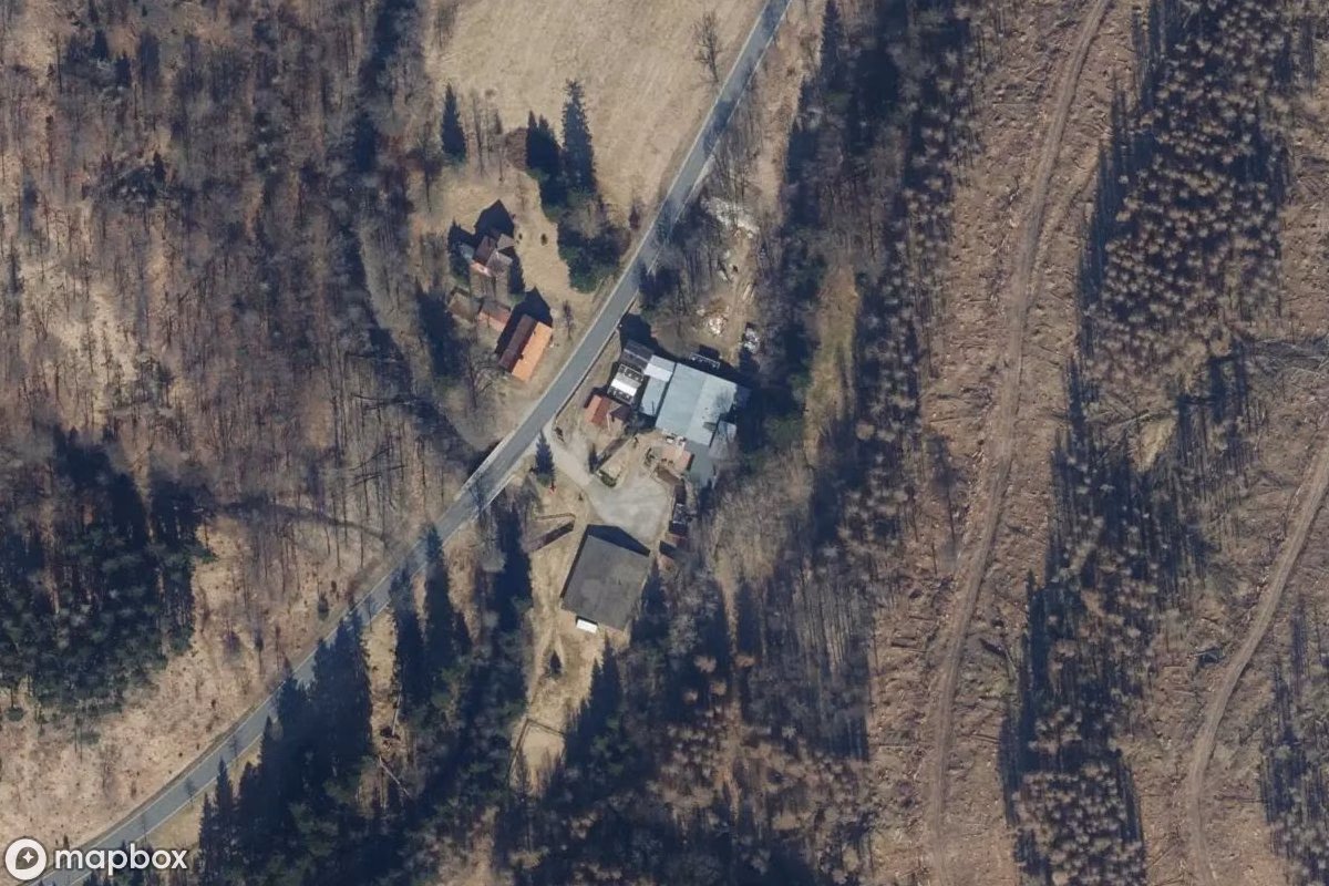 Aerial satellite view of Gaststätte, an abandoned Restaurant in Braunlage, Germany