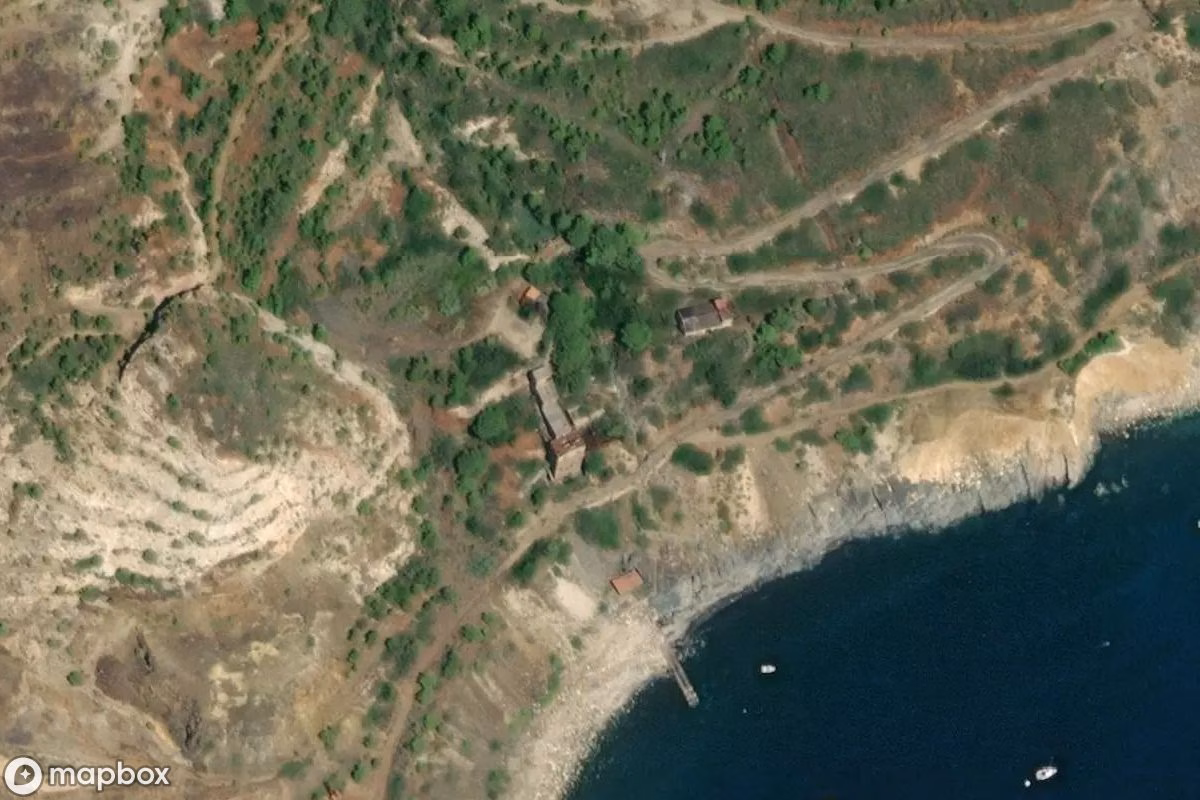 Vue aérienne satellite de Bergbauminen Capoliveri, un  abandonné à Capoliveri, Italie