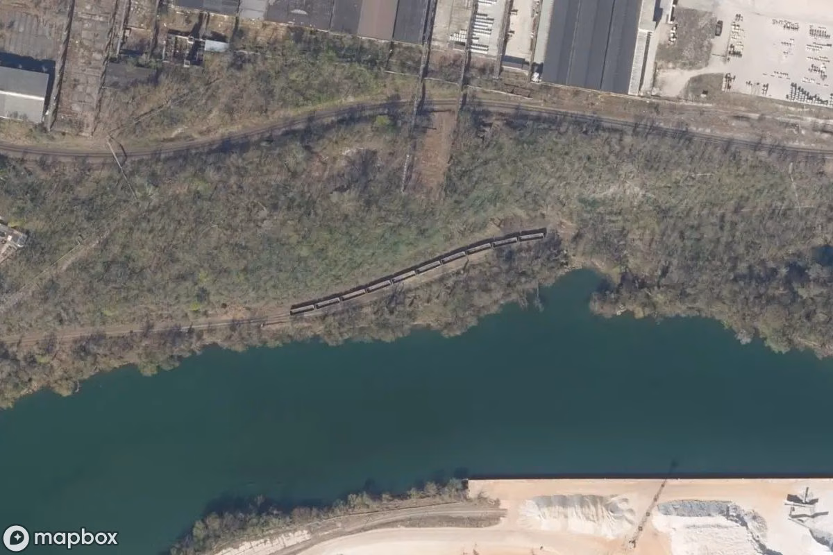 Aerial satellite view of Güterwagons, an abandoned  in Rüdersdorf bei Berlin, Germany