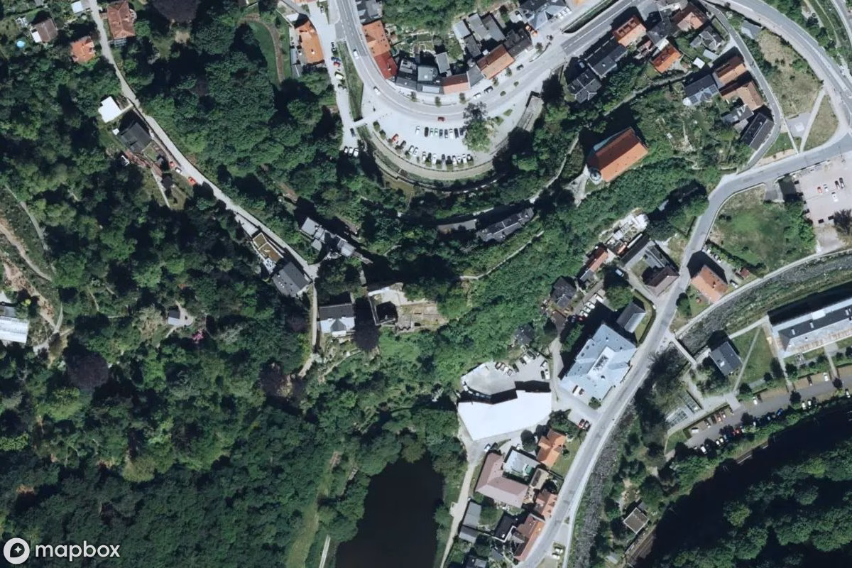 Aerial satellite view of Burgruine, an abandoned Ruin in Tharandt, Germany