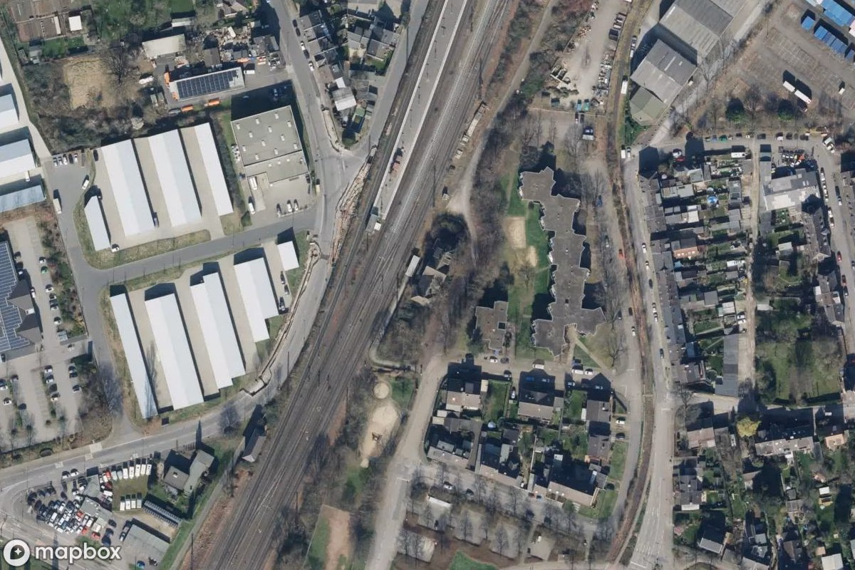 Satelitní letecký pohled na Bahnhof, opuštěné Nádraží v Krefeld, Německo