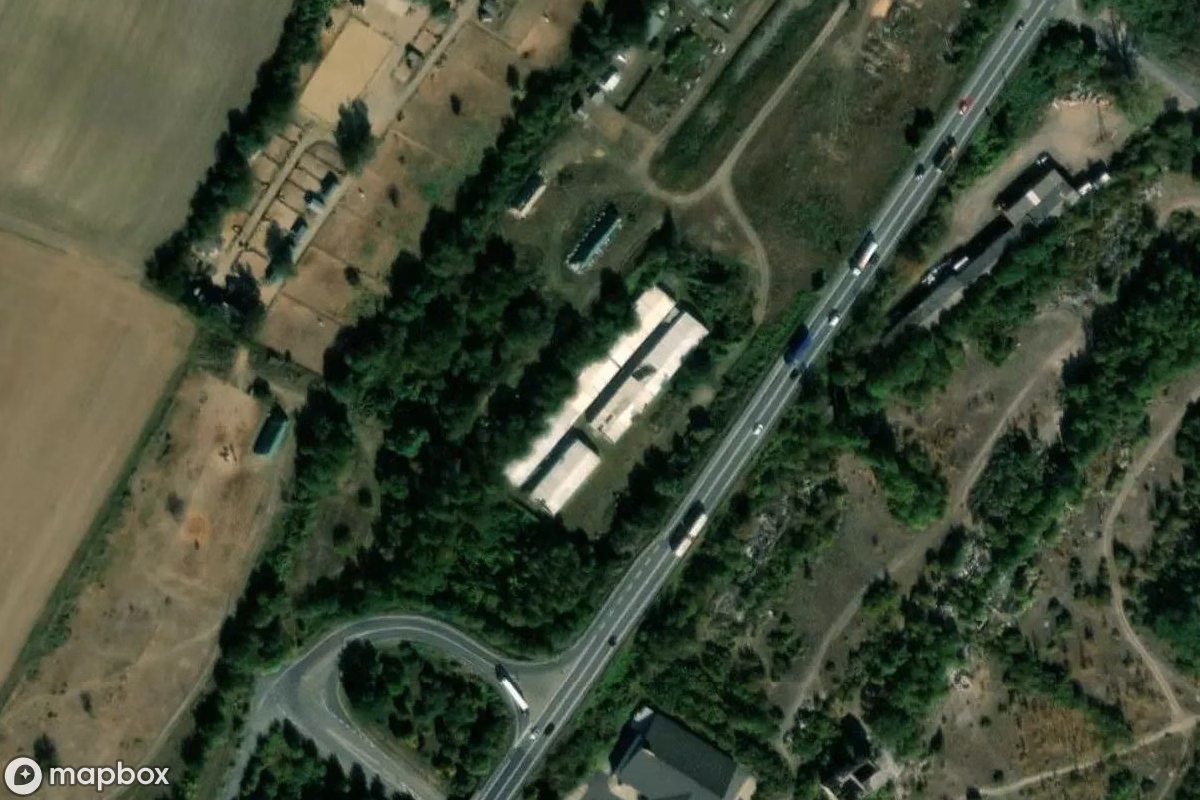 Satellitbillede set fra luften af Halle, et forladt Industri i Andernach, Tyskland