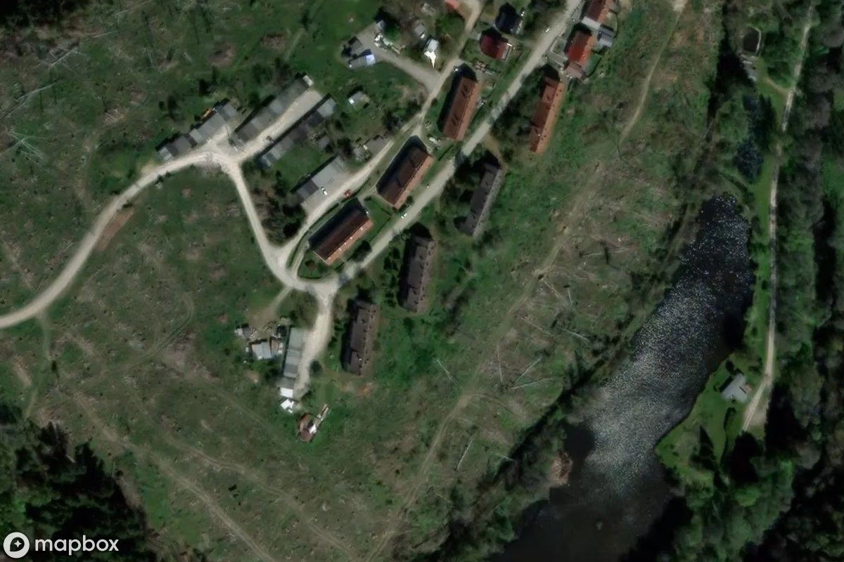 Vista aérea por satélite de Siedlungsgebiet, un  abandonado en Oberharz am Brocken, Alemania