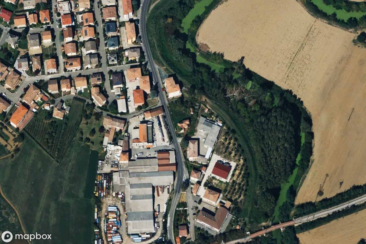 Aerial satellite view of Casa Volpe, an abandoned  in Caorso, Italy