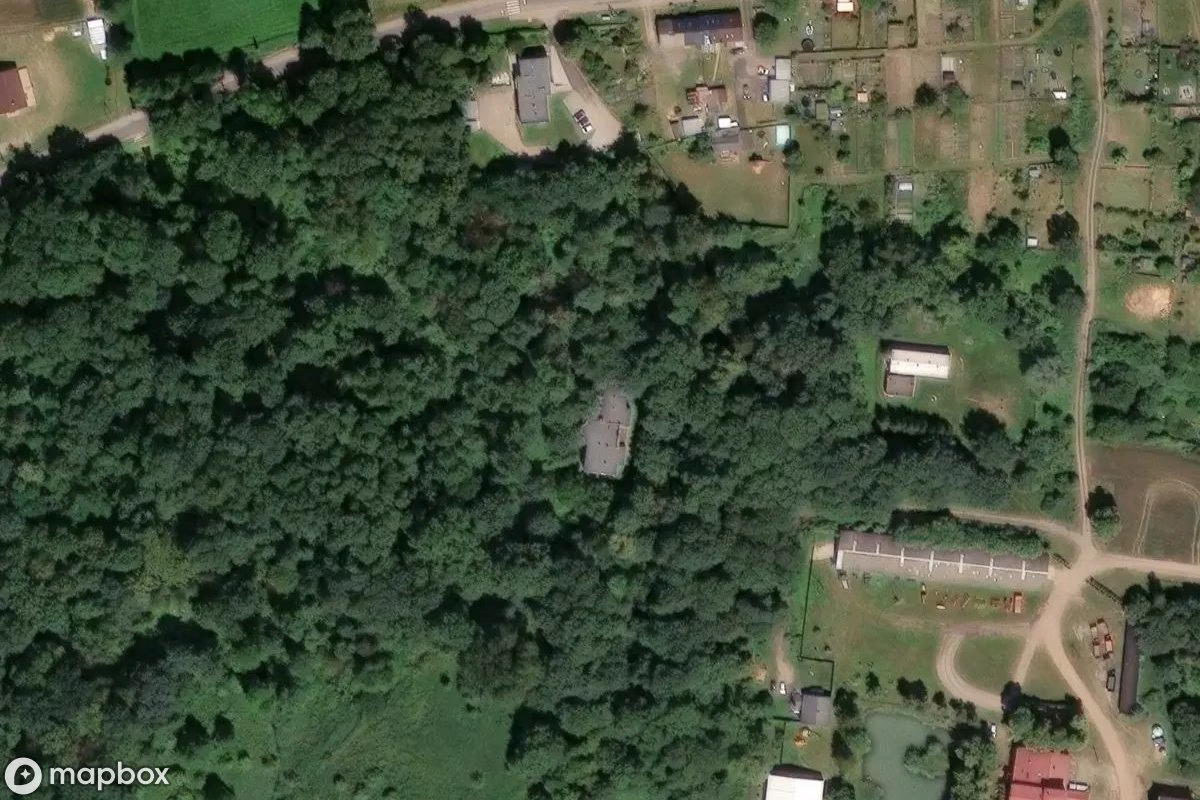 Satelitarny widok z lotu ptaka Palast Nieżychowskich, opuszczone Zamek w Żelice, Polska