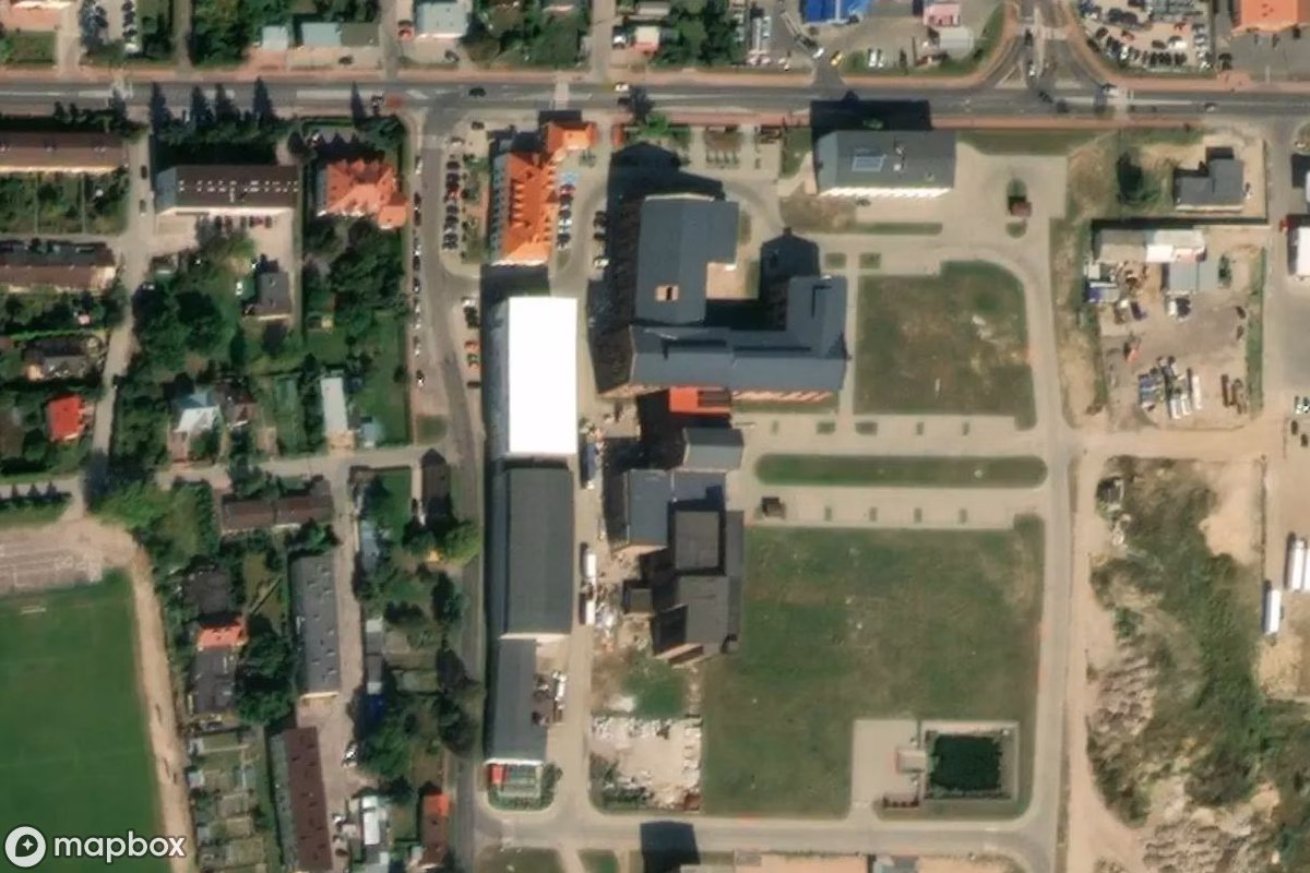 Satellittbilde fra luften av Zuckerfabrik Sokołów, et forlatt Fabrikk i Sokołów Podlaski, Polen