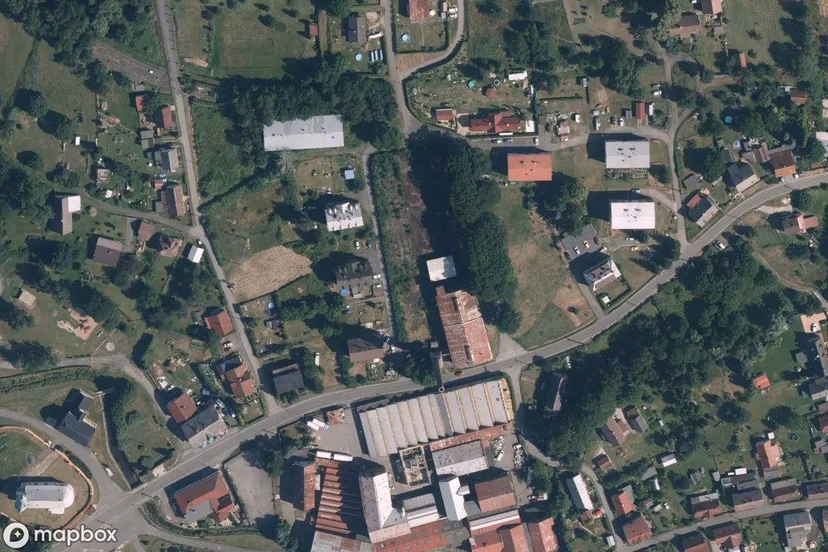 Aerial satellite view of Lost Place, an abandoned  in Dětřichov, Czechia