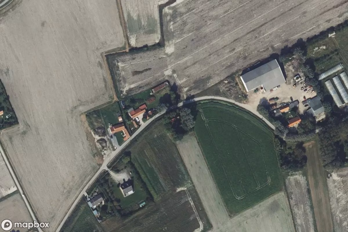 Aerial satellite view of Villa, an abandoned Residence in Saint-Omer-Capelle, France