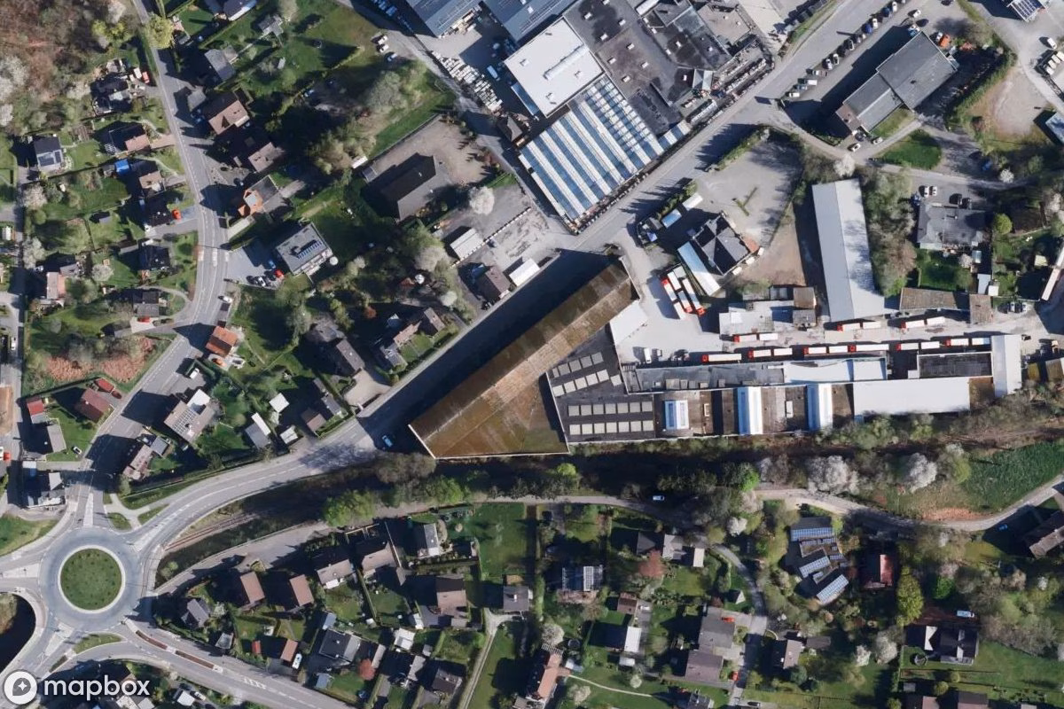 Satelitní letecký pohled na Lagerhalle, opuštěné Průmyslový objekt v Waldbröl, Německo