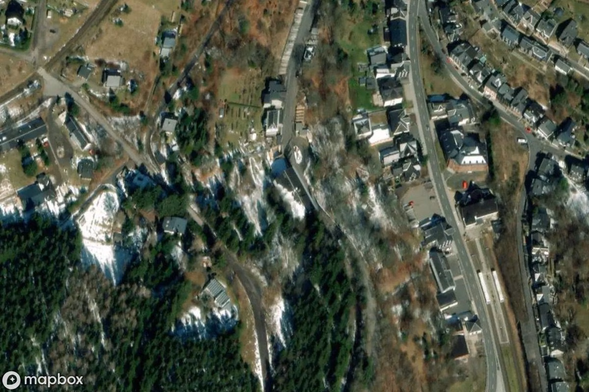 Aerial satellite view of Erholungsheim, an abandoned Hospital in Lauscha, Germany
