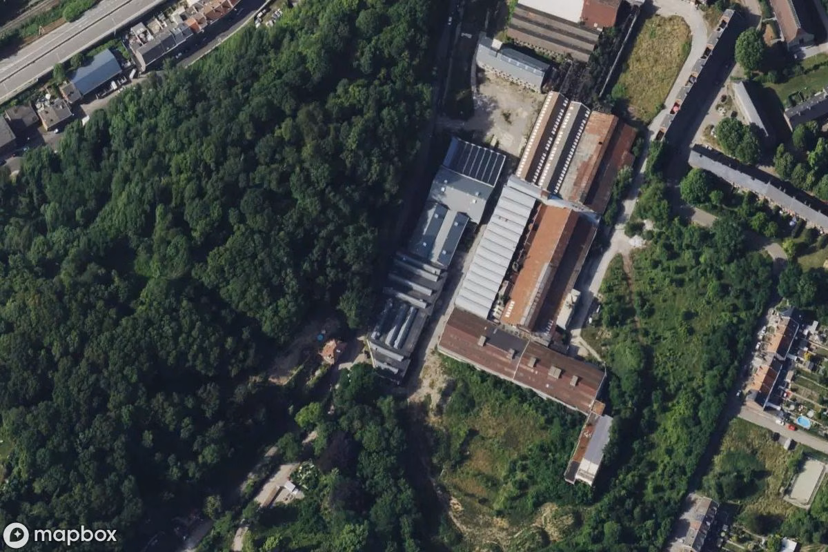 Aerial satellite view of Kristallerie Val Saint Lambert, an abandoned Factory in Flémalle, Belgium