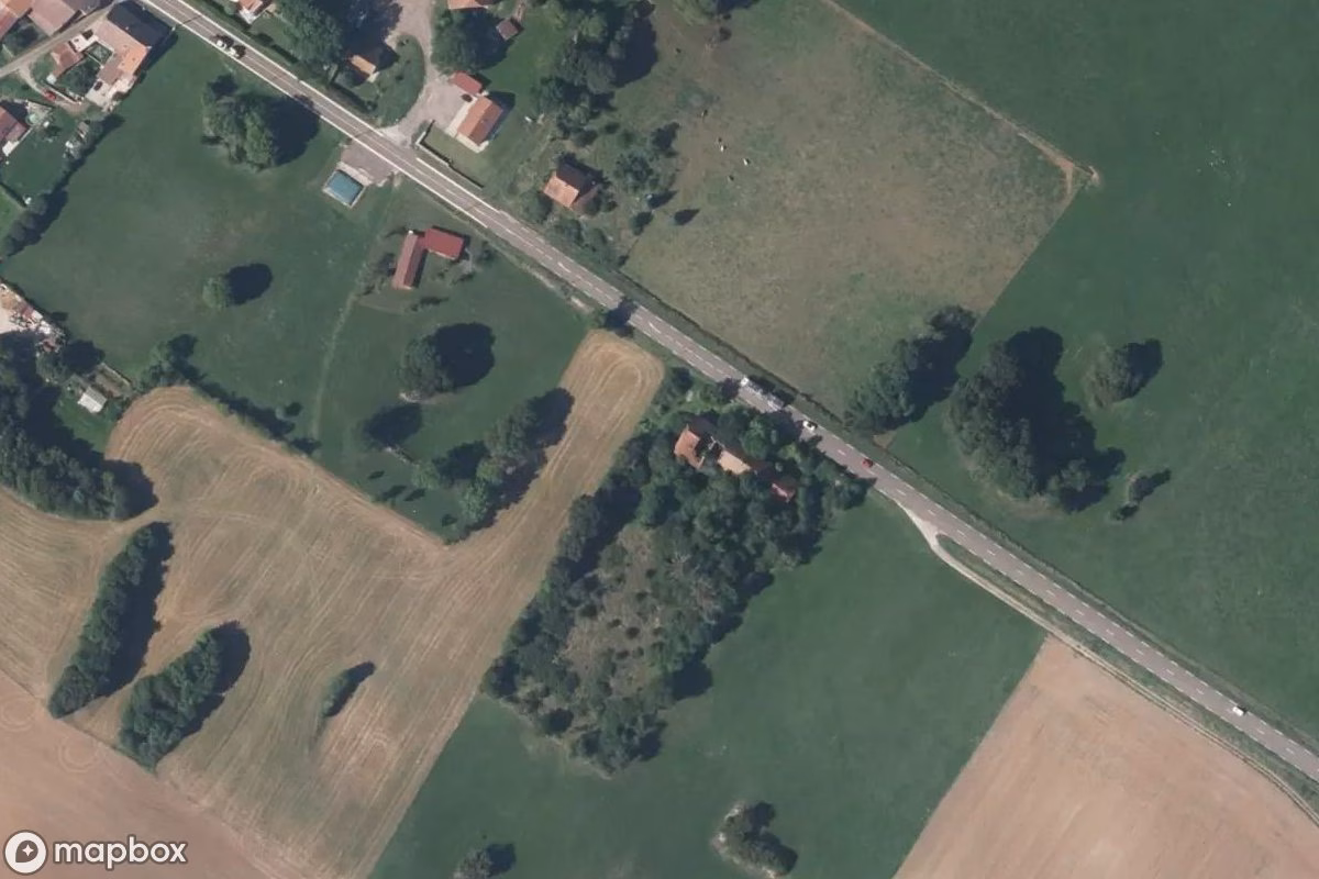 Aerial satellite view of Maison M, an abandoned Residence in Villers-le-Sec, France