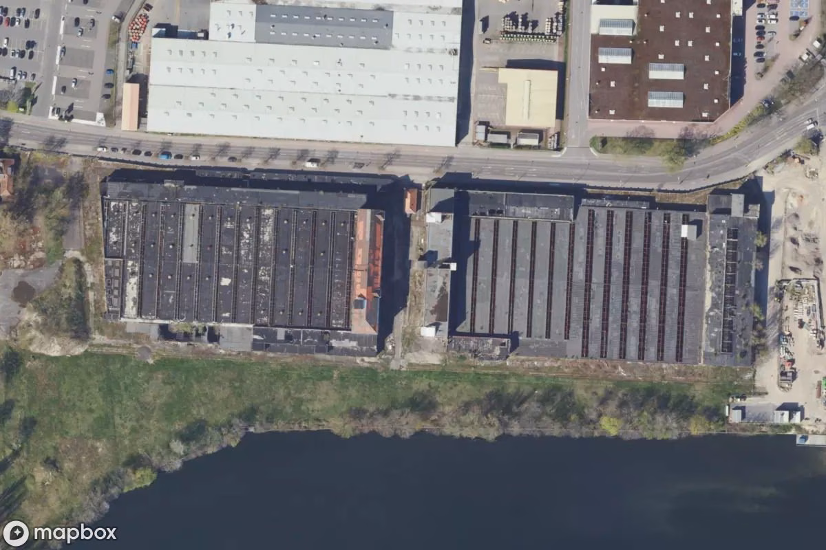 Aerial satellite view of Kabelwerk, an abandoned Factory in Berlin, Germany