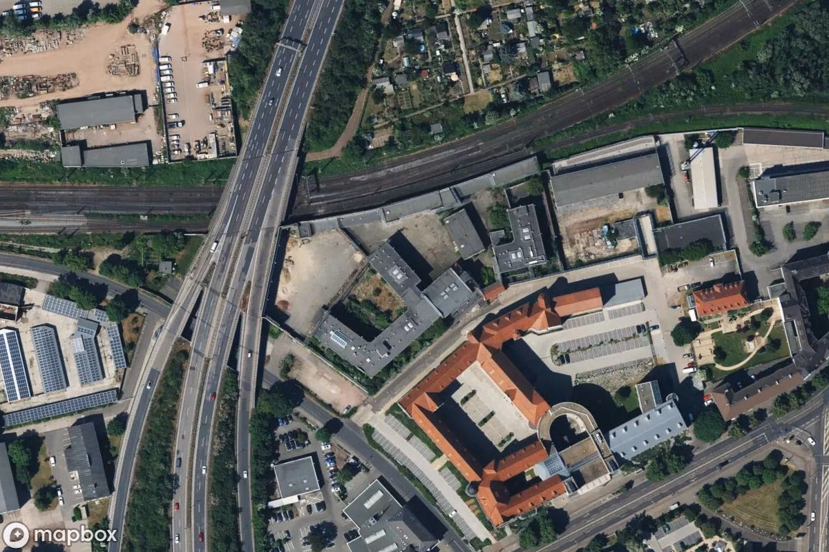 Aerial satellite view of Gefängnis, an abandoned Prison in Magdeburg, Germany