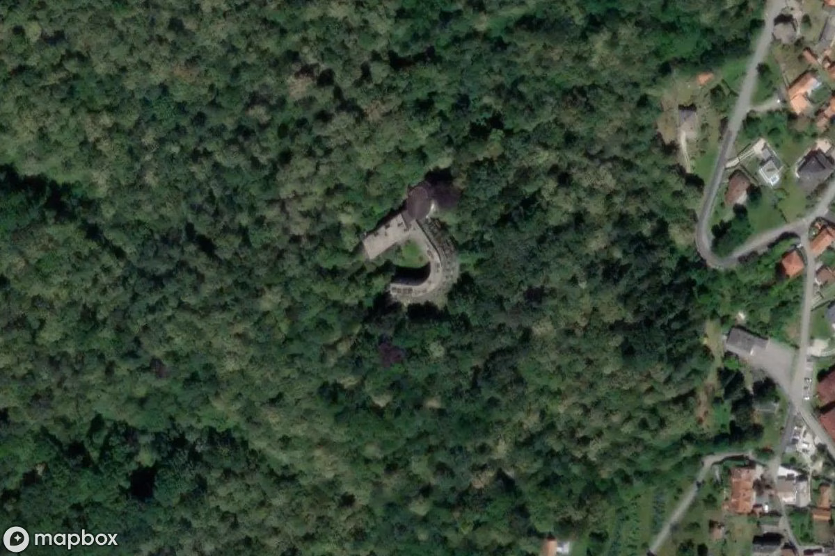Aerial satellite view of Getsemani-Komplex, an abandoned  in Ramate, Italy