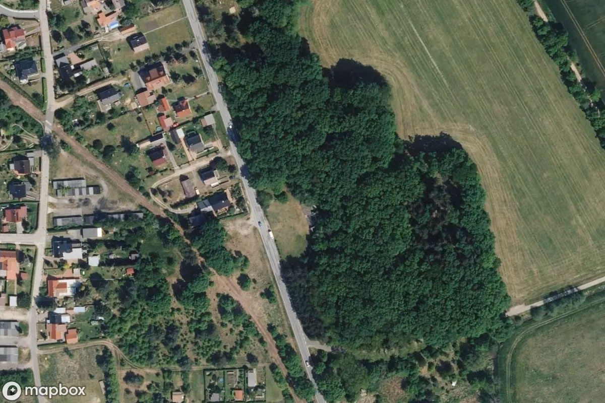 Aerial satellite view of Panzerdenkmal Rothenburg/O.L, an abandoned  in Rothenburg/Oberlausitz, Germany