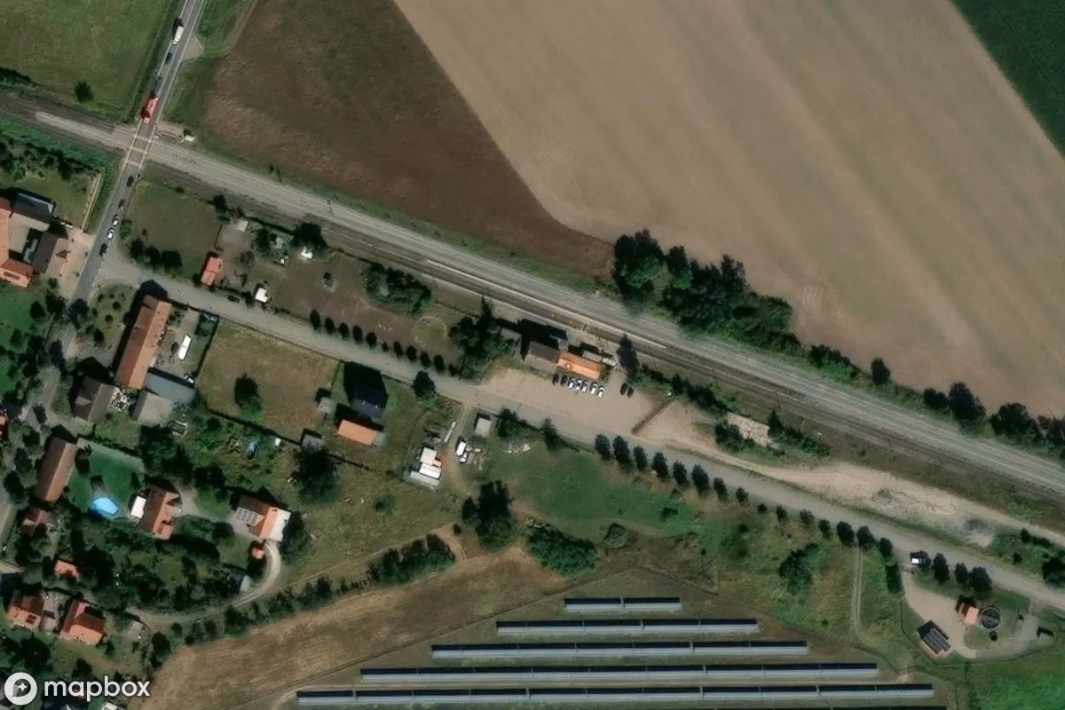 Aerial satellite view of Bahnhof, an abandoned Railway Station in Kathendorf, Germany